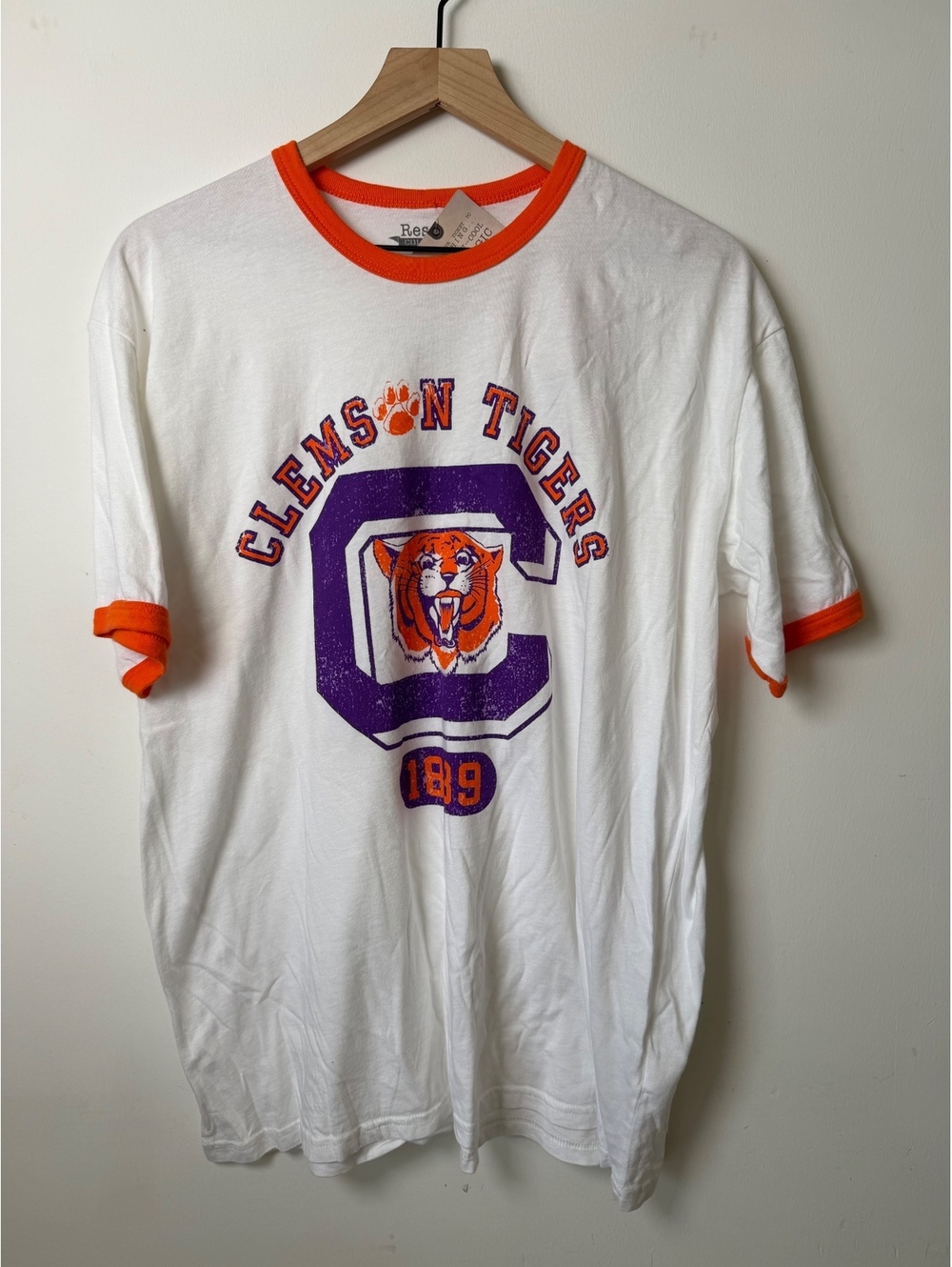 Reserve Collection Blue 84 Clemson Tigers Ringer T-Shirt Orange White NWT M